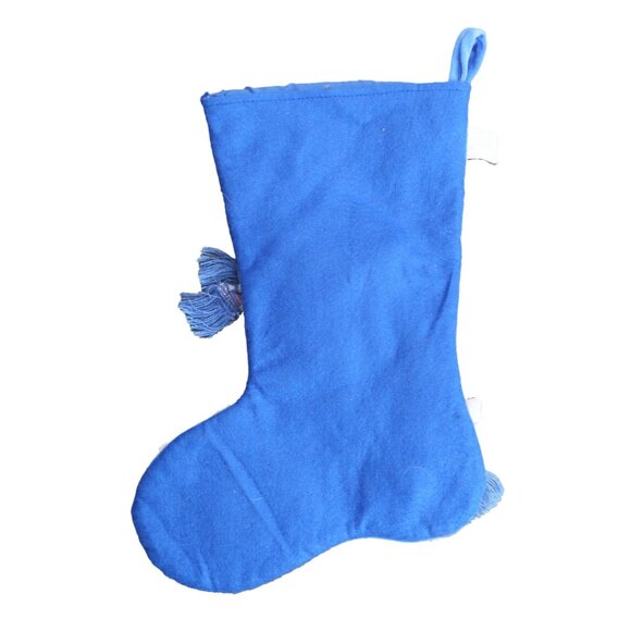 Handmade Blue Felt Christmas Stocking With Polar Bear & Children Design - Picture 4 of 4